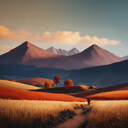 the dirt road passes a distant mountain range,an empty path leads to the top of a mountain range