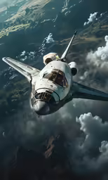 an aircraft flying through the sky above the clouds