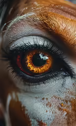 an orange horse eye with white spots on it