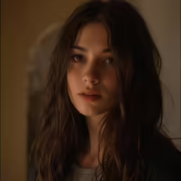 a young woman poses in front of a door