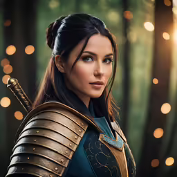 an attractive woman in medieval outfit in a forest