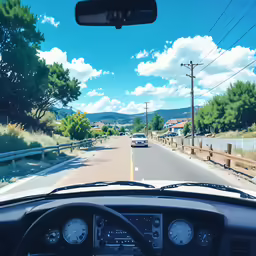 there is a dashboard on a car driving down a street