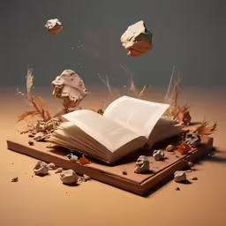 book on a square of wood with rocks around