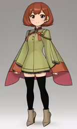 the character from anime, she is a brown haired with short red hair and has her hands in her pockets