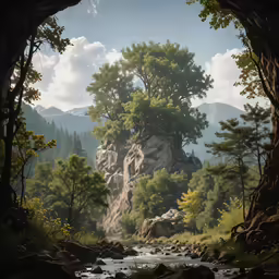 the forest is filled with trees and water