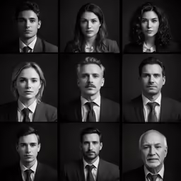 a series of nine photographs of men and women