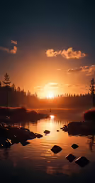 a body of water sitting under a sunset