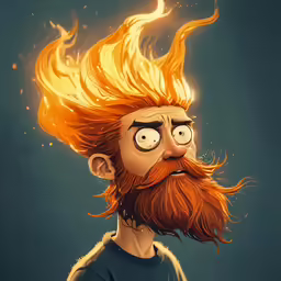a man is wearing flames on his head