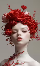 a woman with red hair and flowers in her hair