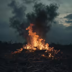 a fire that is in the dirt next to trees
