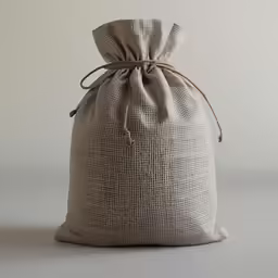 an empty bag with brown string tied on top