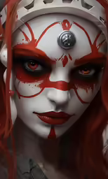 a white woman with red paint on her face