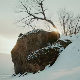a man is snowboarding on a mountain while the sun rises