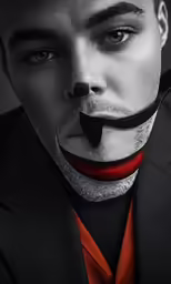a man in suit has a nose with a nose ring