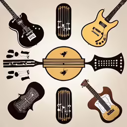 a bunch of guitars arranged in a circle