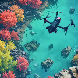 an aerial view of a colorfully colored coral reef