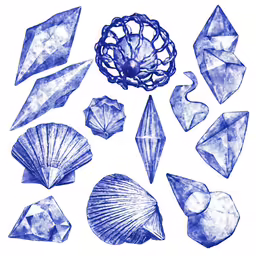 a drawing of many crystal shapes and sizes
