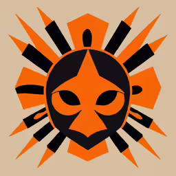 an orange and black sun with black dots on the face