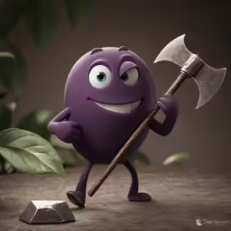 a purple egg with a pickle on the side