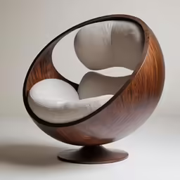 a circular shaped chair with an egg shell