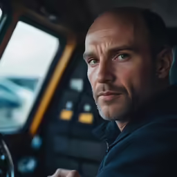the man is driving in his car near some windows