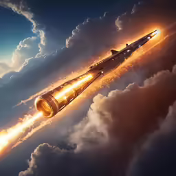an aircraft flying through the sky with the sun glaring