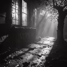 a bench in a park covered in sunbeams