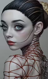 a woman with some wires on her neck