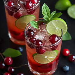two glasses of cranberry limeade and gin