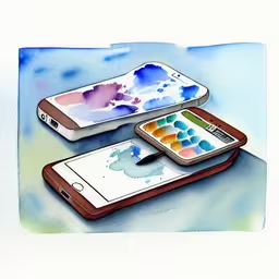two mobile phones with different paint stains on them,two phones with a paint splash on them next to each other