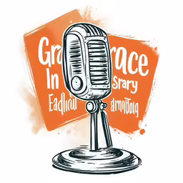 an orange and white vintage microphone with grad in it