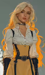 a model with long blonde hair wearing an orange dress and boots