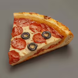 a slice of pizza with pepperoni and cheese, with the rest of it cut off