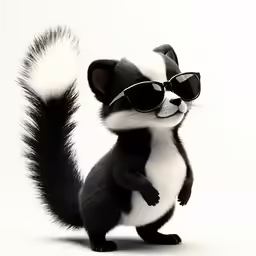 a black and white squirrel wearing shades