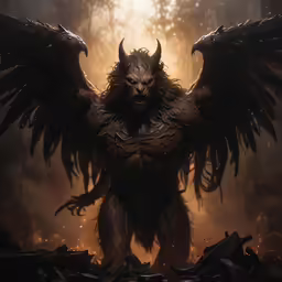 an illustrated photo of a monster with two huge wings