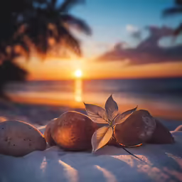 three potatoes with leaves resting on sandy beach