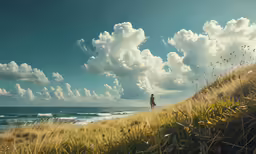 two people standing at the top of a hill