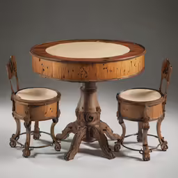 a table and two chairs next to each other