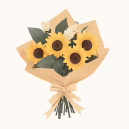 a bunch of sunflowers are wrapped in an unwrapped brown paper