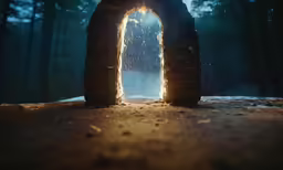 an open door into a mysterious dark forest