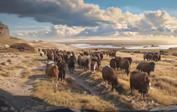 a herd of horses walking down a dirt road