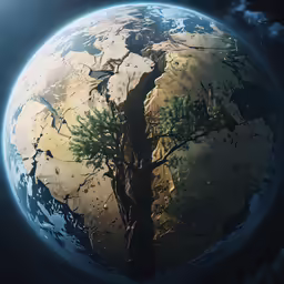 a computer generated image of a tree in the moon
