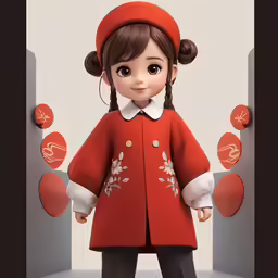a digital painting of a doll in red clothes