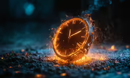 there is an orange clock that is burning