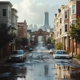a very quiet street in a residential area of a city