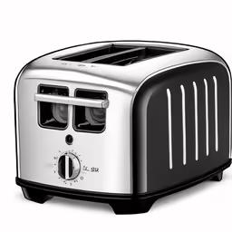 the black and silver toaster is ready to be put on display