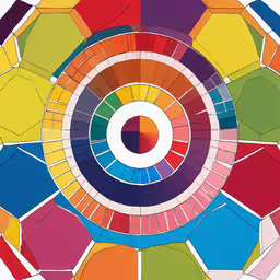colorful circles with one on the bottom and two at the top,some colored sections of a colorful spiral