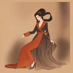an artistic image of an asian woman in a long dress