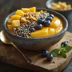 an image of bowl of blueberry and banana smoothie