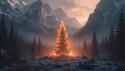 there is an orange fire in the middle of a tree